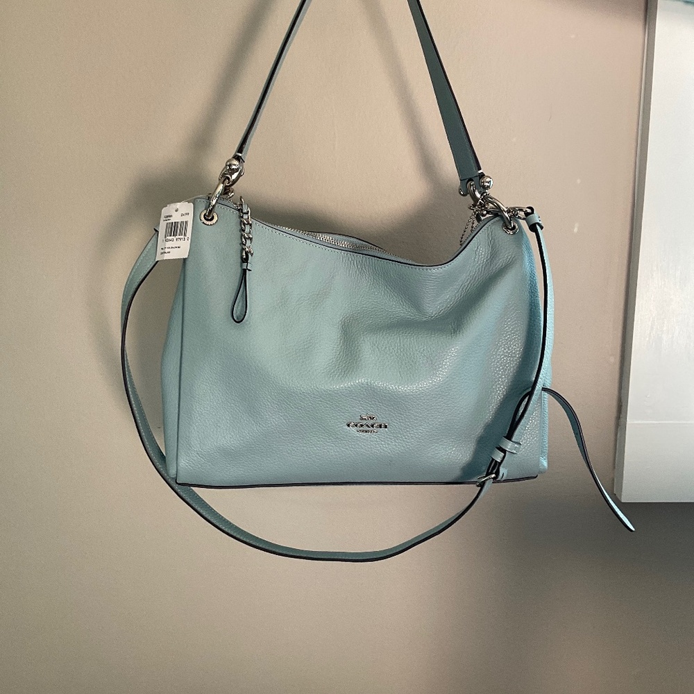 Coach Mia Shoulder Bag| Light Blue Cornflower | NWT | Pebbled Leather